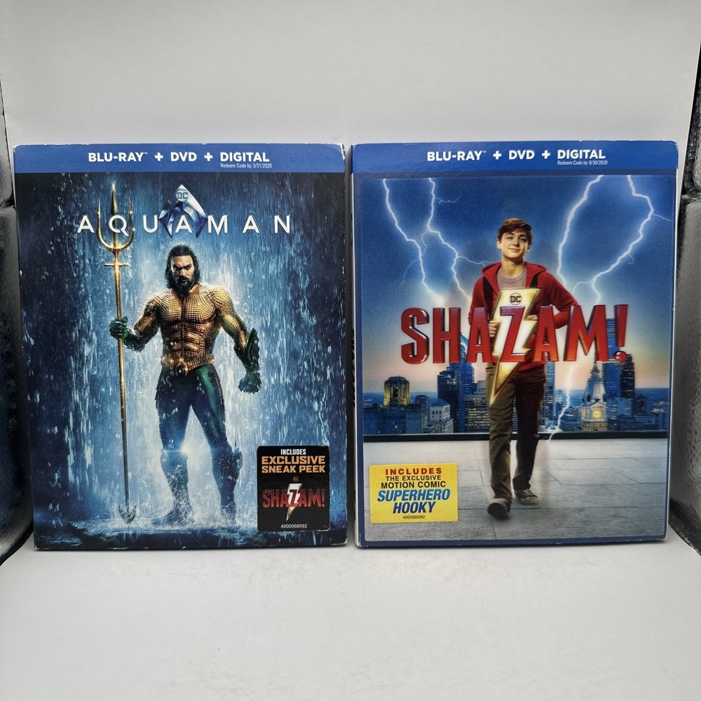 Aquaman Shazam Blu-ray DVD Lenticular Slipcover LOT Bundle DC Minty Discs